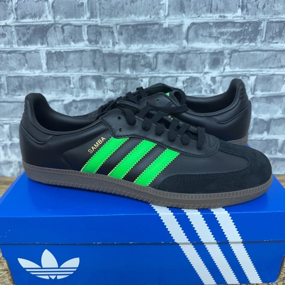 Adidas Samba OG Black Screaming Green Gum Sneakers JR0911 Mens Size 11 New - Picture 2 of 7